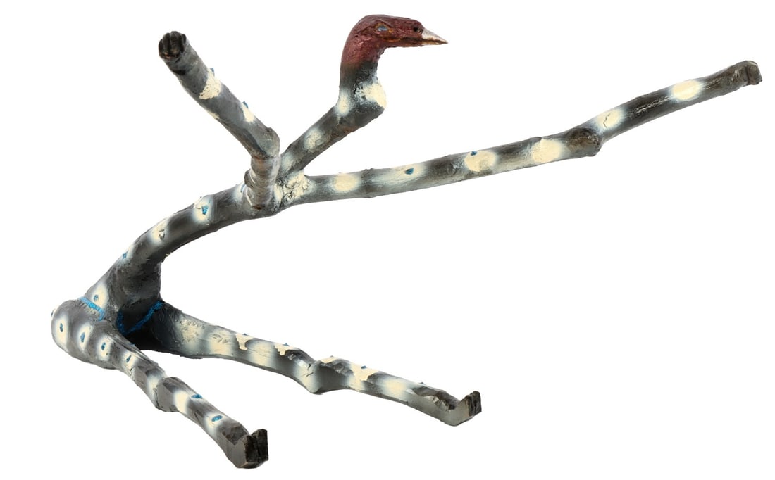 OSSIE LEE SAMUELS OL SAMUELS FOLK ART VULTURE: A vulture, depicted by celebrated folk artist Ossie Lee Samuels (O. L. Samuels, 1931-2017). This piece exemplifies Samuels' unique and offbeat style and use of found materials. One piece of wood, pain