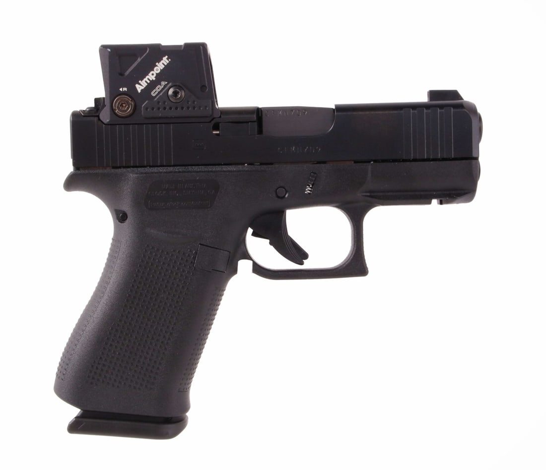 GLOCK 43X MOS 9MM PISTOL WITH AIMPOINT COA RED DOT: New in box Glock 43X MOS semi-automatic pistol with Aimpoint COA red dot optic. Includes two (2) 10-round magazines. FFL required for transfer. | Caliber: 9mm Luger | Serial Number: CFMN709 | Model Nu