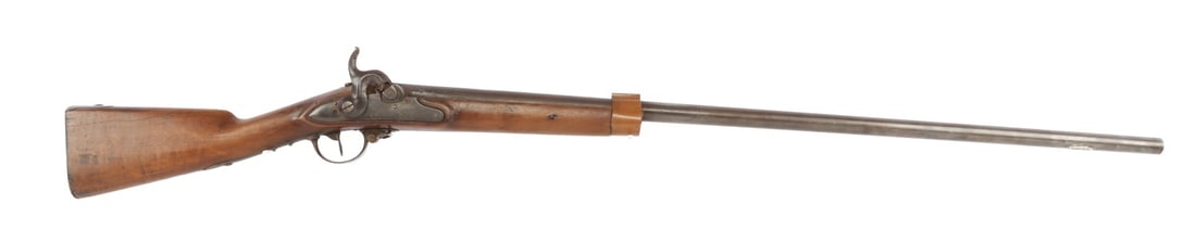 FRENCH CHARLEVILLE MUSKET PERCUSSION CONVERSION: French Charleville musket percussion conversion. Barrel length 38 inches. Lock plate marked "Manufacture Royale de Charleville." Left barrel flat has date "1820" and "ZD" proof. Tang marked "1810." Bu