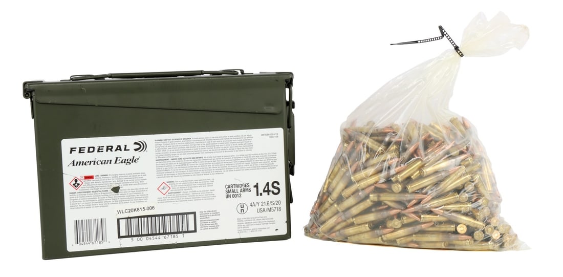 420 RDS 5.56X45 55GR FMJ FC AMERICAN EAGLE AMMO: Lot of 420 rounds factory new 5.56 NATO 55gr FMJ rifle ammunition in steel ammo box.