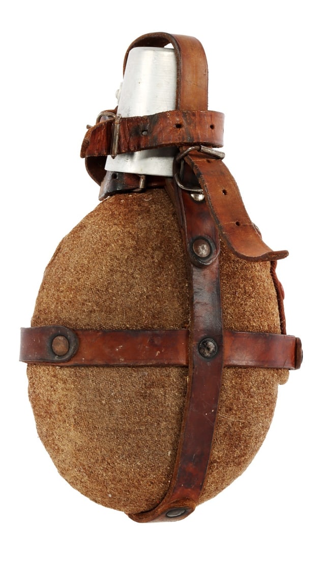 COLD WAR COMMUNIST BULGARIA CANTEEN: A canteen from communist Bulgaria, manufactured during the Cold War. Cup, strap, and cloth cover are all intact.