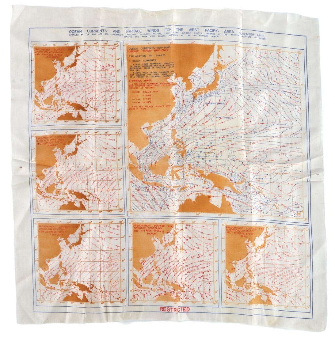 WWII SILK ESCAPE & SURVIVAL MAP WEST PACIFIC: A silk escape and survival map for an aviator in the Second World War. The map is single sided and depicts the Western Pacific.
