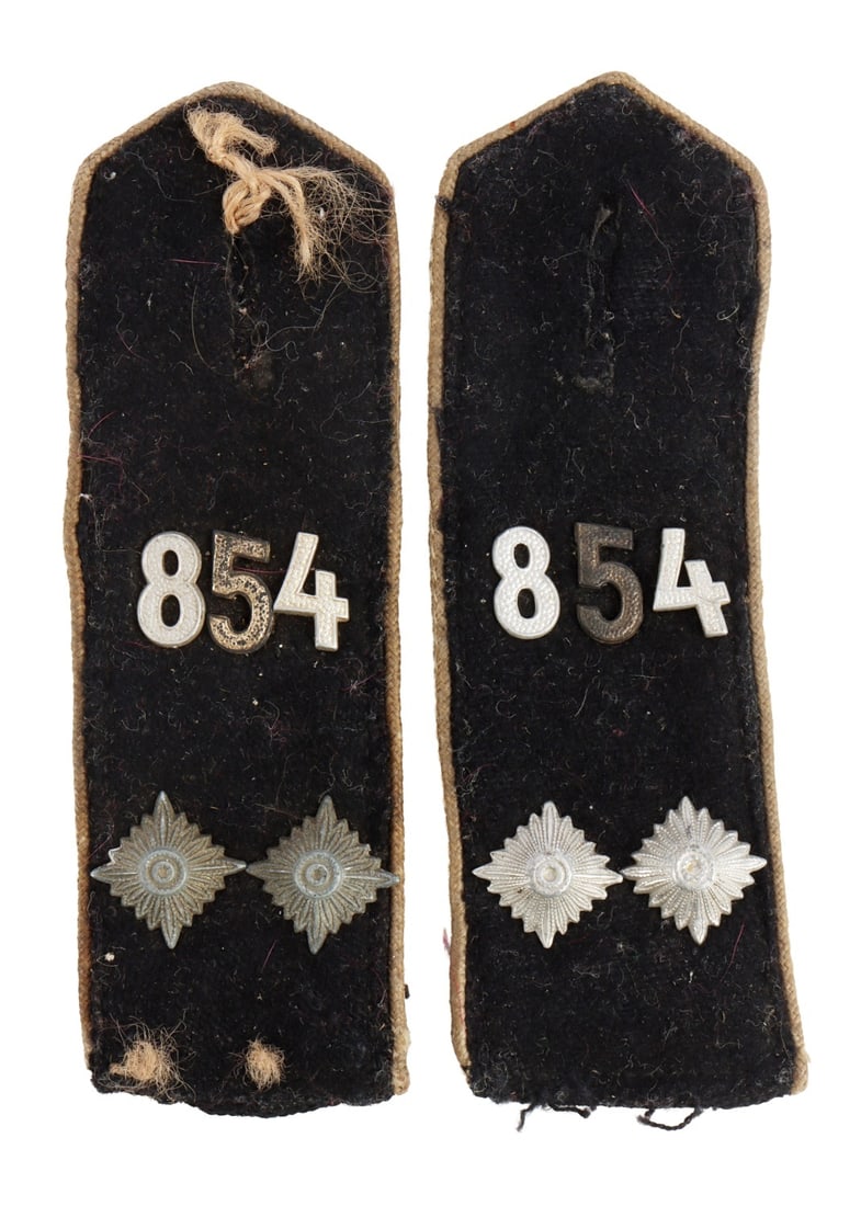 HITLER YOUTH PATROL SERVICE SHOULDER BOARDS: Wool construction with paper backing, pips, and numbered 854. They measure 3 7/8 inches.