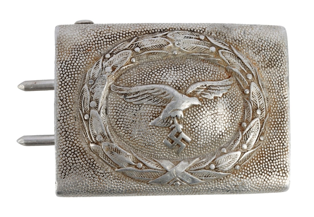 WWII GERMAN LUFTWAFFE EM/NCO BELT BUCKLE: Pebbled aluminum, stamped construction.