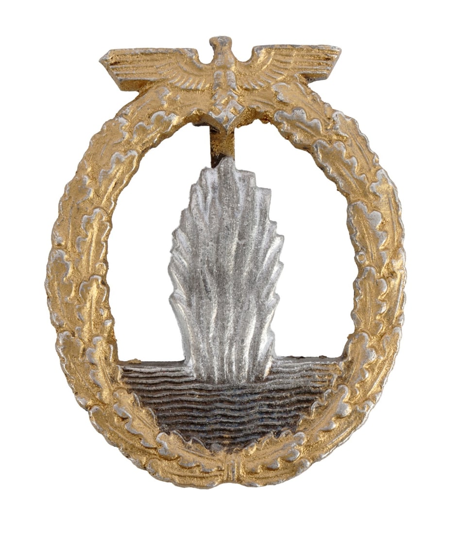 WWII GERMAN THIRD REICH MINE SWEEPER BADGE: An mine sweeper badge for the Kriegsmarine of the German Third Reich. No maker's mark.