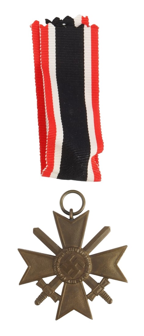 WWII GERMAN WAR MERIT CROSS 2ND CLASS WITH SWORDS: No maker's mark. Weight 23.5 grams, exclusive of ribbon.