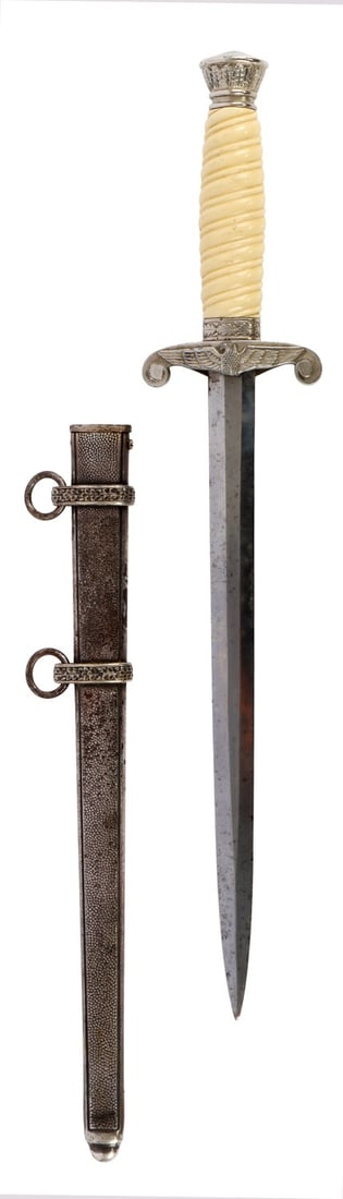 WWII GERMAN HEER OFFICER'S DAGGER ANTON WINGEN JR: Wehrmacht Heer officer's dagger with scabbard. Ricasso marked "A.W. Jr Solingen." Tang has cross forge mark.