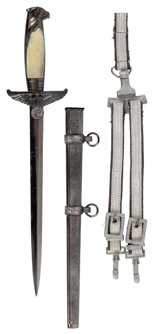 WWII GERMAN THIRD REICH GOVERNMENT DAGGER W HANGER: A government official's dagger for the German Third Reich, with hangers. This is a high quality post-war historic interpreter's piece.