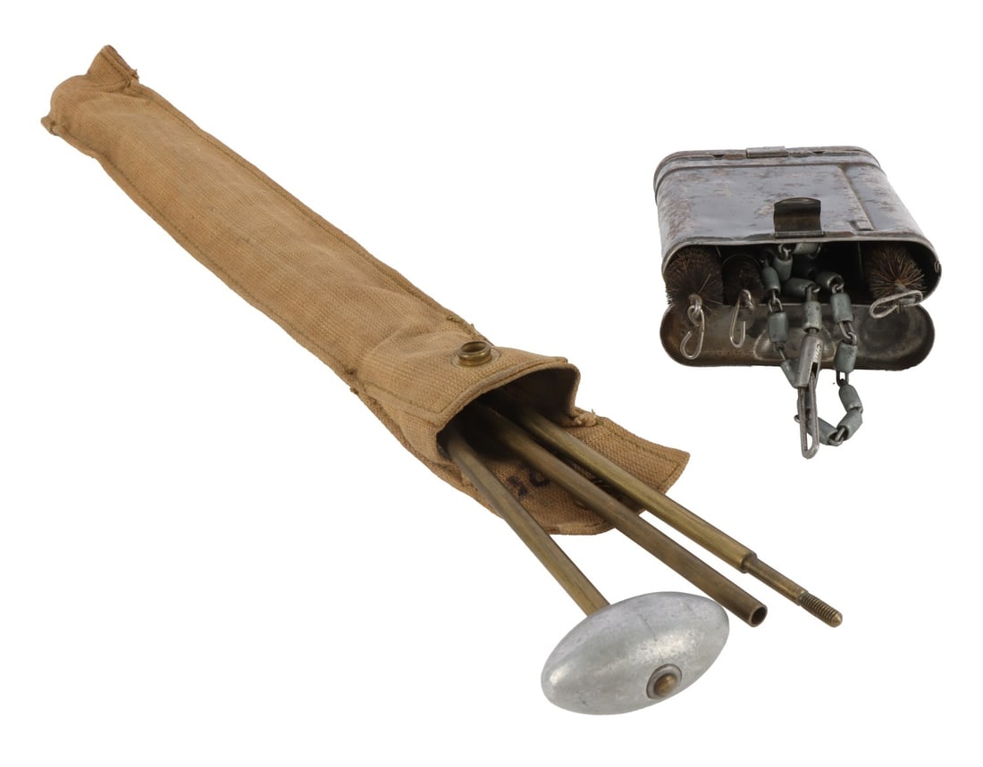 WWII GERMAN K98 MAUSER RIFLE CLEANING KIT LOT OF 2: Lot of two (2) rifle cleaning kits. Includes complete RG34 kit marked "ab41" and "WaA243." Also includes brass cleaning rod in canvas case, WWII or earlier.