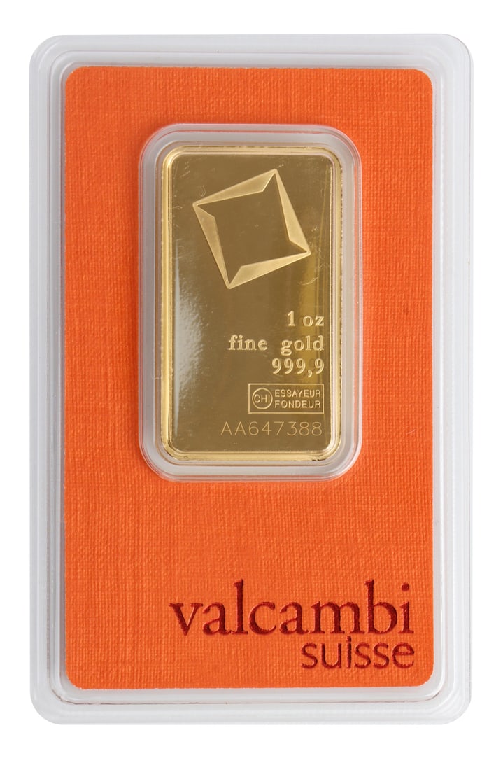 ONE 1 TROY OUNCE .9999 SWISS VALCAMBI BAR: One 1 ozt .9999 gold bar from Valcambi. This lot has a reserve.