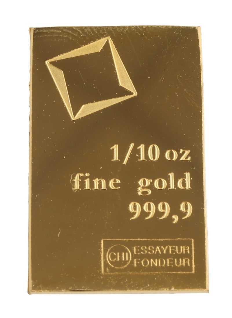 1/10 TROY OUNCE VALCAMBI SUISSE GOLD BAR: Guaranteed. This lot has a reserve.