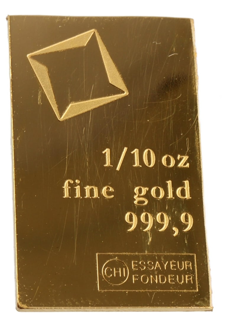 1/10 TROY OUNCE VALCAMBI SUISSE GOLD BAR: Guaranteed. This lot has a reserve.