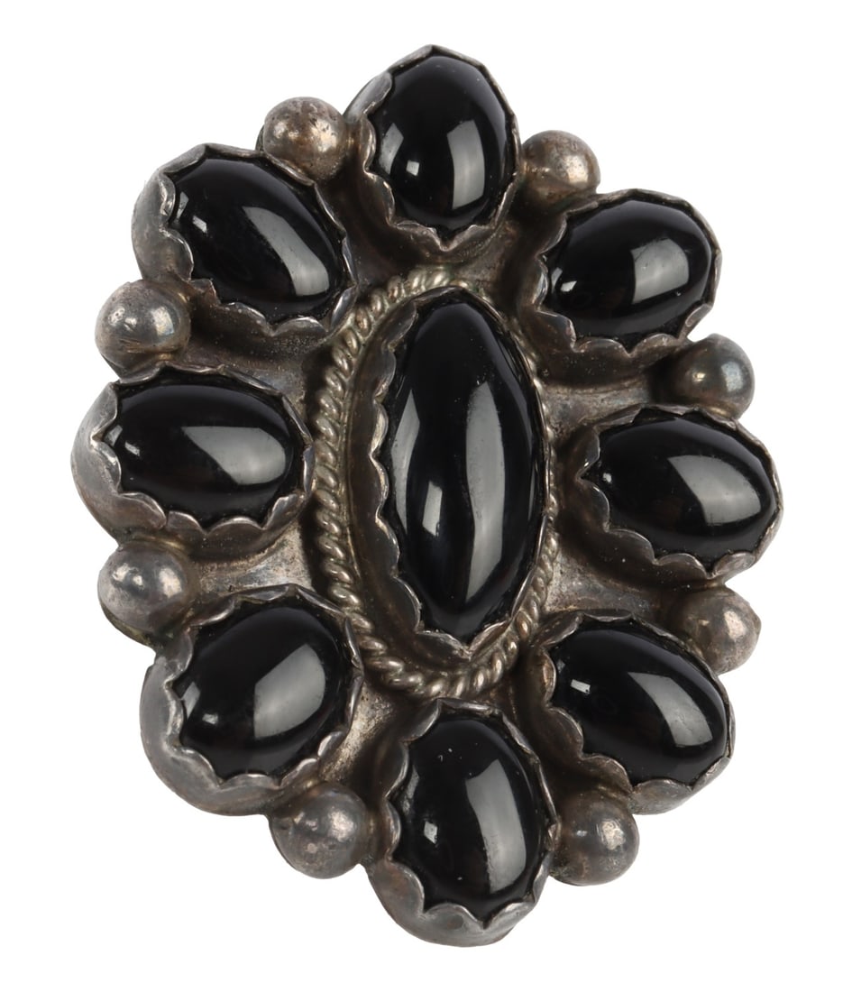 925 NAVAJO STERLING SILVER BLACK ONYX FLOWER RING (1 of 6)