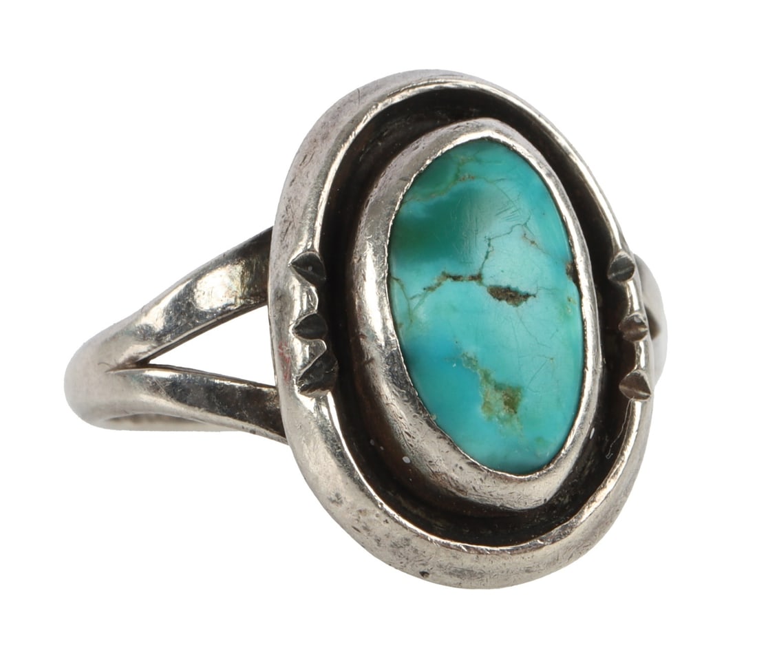 NAVAJO STERLING SILVER KINGSMAN TURQUOISE RING (1 of 6)