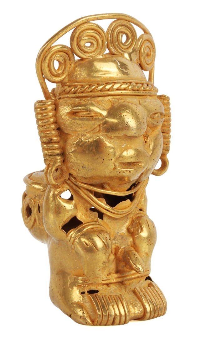 TUMBAGA GOLD FIGURE OF SHAMAN WITH ERECT PENIS (1 of 8)