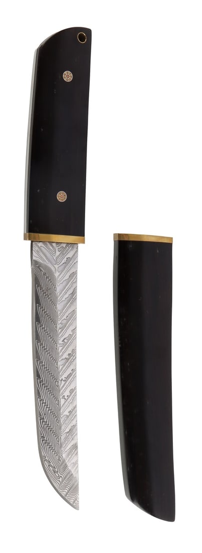 DAMASCUS TANTO KNIFE WITH EBONY WOOD (1 of 8)