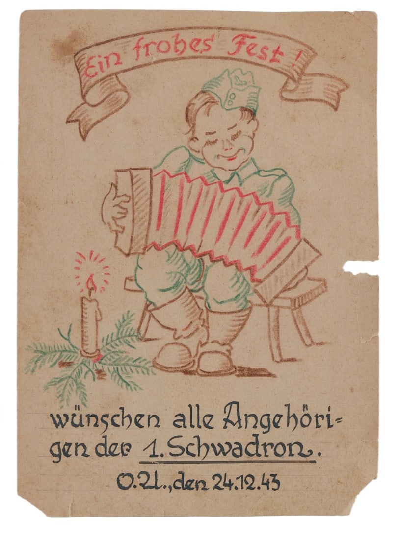 WWII GERMAN HAND-DRAWN CHRISTMAS 1943 POSTCARD (1 of 5)