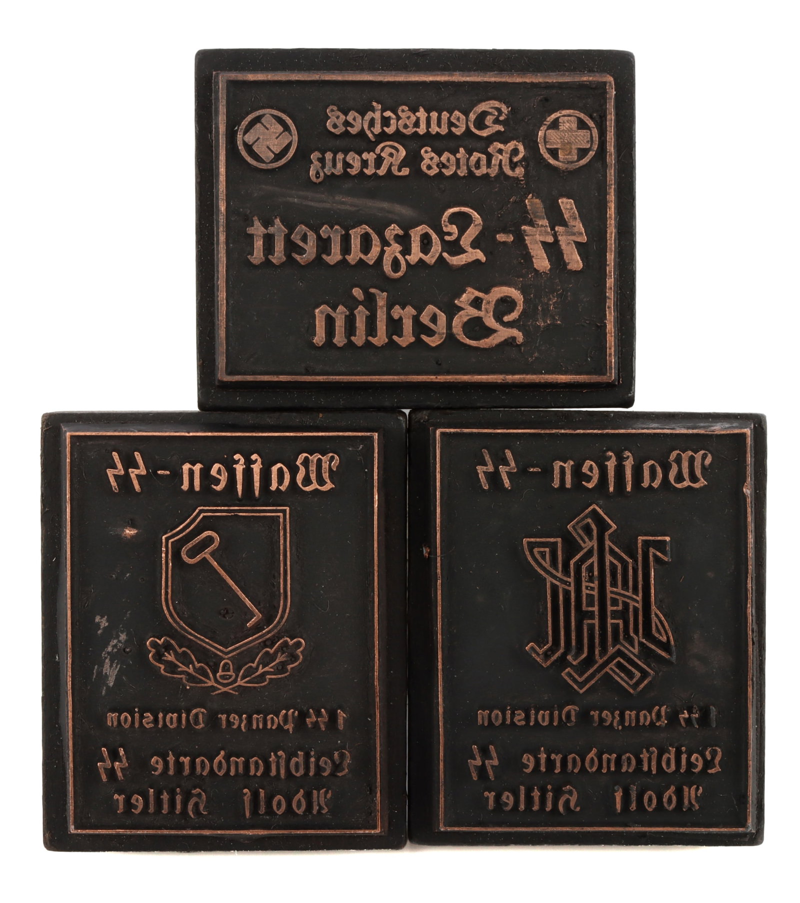 WWII GERMAN THIRD REICH WAFFEN-SS HANDSTAMPS LOT 3: Three (3) hand stamps from the Waffen-SS, one hospital and two Leibstandarte.