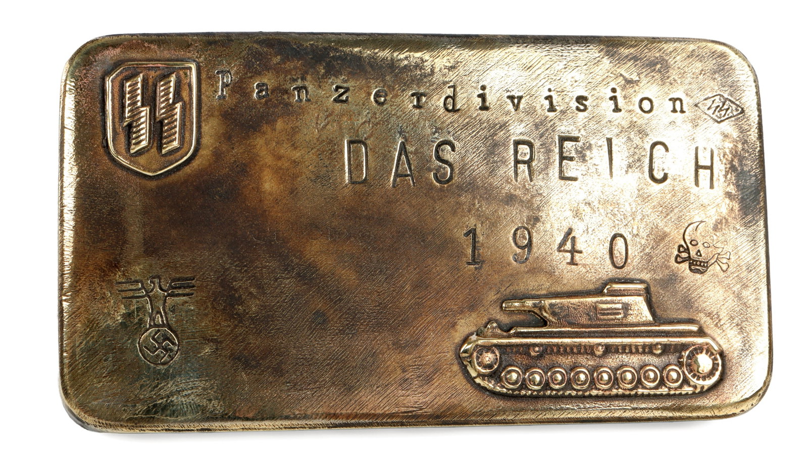 WWII GERMAN THIRD REICH PERVITIN BOX DAS REICH: A box for pervitin, bearing the imagery of the Waffen-SS broadly and Waffen-SS division 'Das Reich' specifically.
