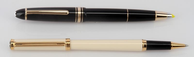 2 MONTBLANC MEISTERSTUCK BALL POINT PENS: One Mont Blanc Meisterstuck and one Mont Blanc Noblesse Oblige ball point pen with original fitted case. In very good condition.