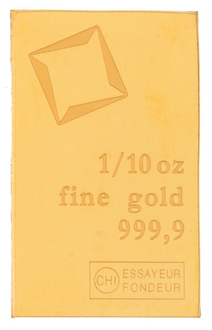 1/10 TROY OUNCE VALCAMBI SUISSE GOLD BAR: Guaranteed. This lot has a reserve.