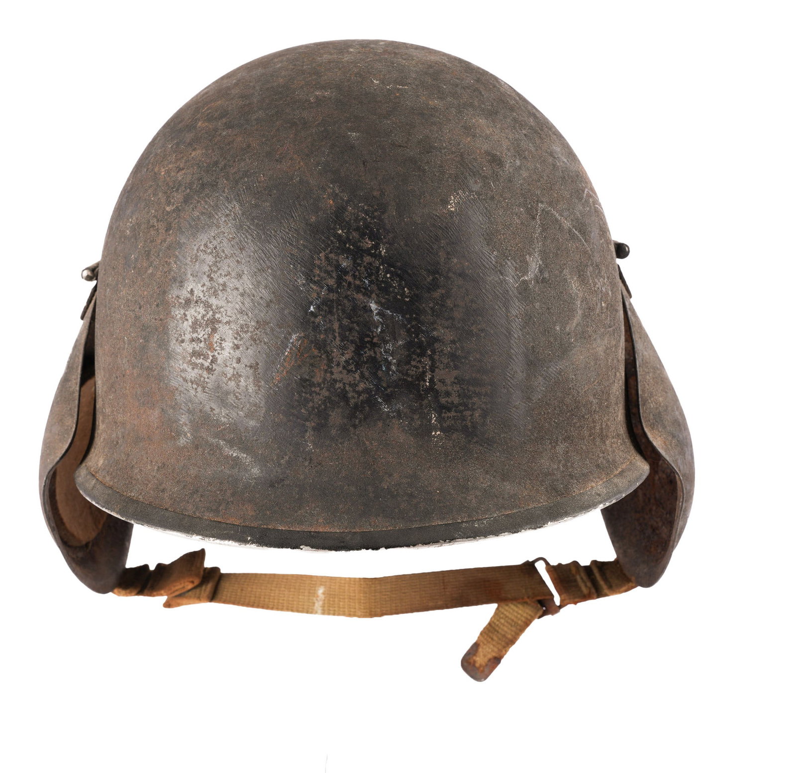 WWII M3 USAAF GUNNERS ANTI FLAK HELMET: An M3 gunner's anti-flak helmet from the Second World War. Stars are painted on the hinged ear flaps, while "US Army" is written on the back. Size 7 3/8. This lot has a reserve.