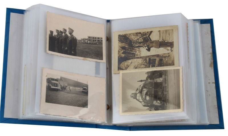 75+ ORIGINAL PHOTOS OF WWII FROM US SOLDIERS: Over 75 original pictures of scenes from the WWII in Europe, including a beach that has been invaded, GI's riding in a truck, a destroyed bridge, a unit standing a sitting for a photo shoot, a train b