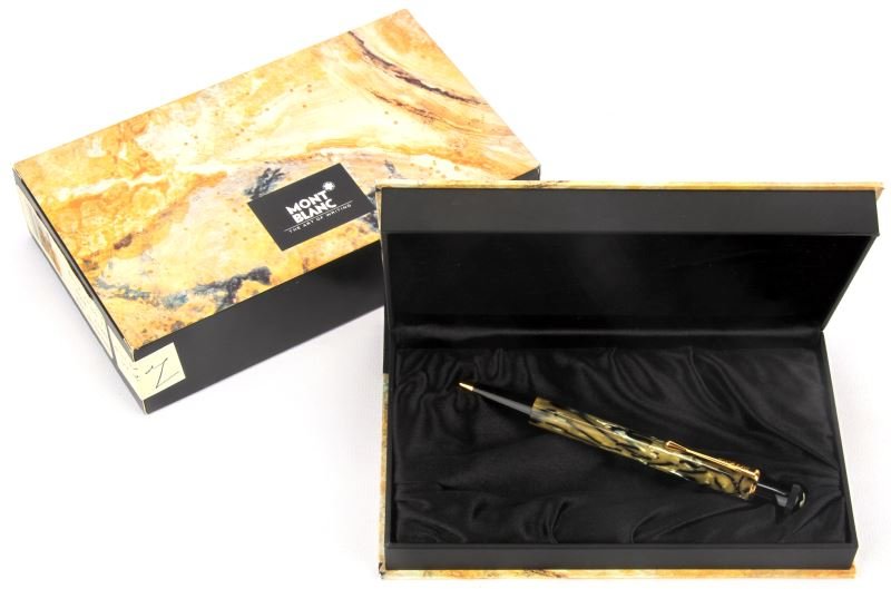 MONTBLANC LIMITED EDITION OSCAR WILDE BALLPOINT: 1994, single worldwide limited edition Montblanc with authentic signature of Oscar Wilde ballpoint pen. Sterling silver plated with 23.5 karat gold. Used coveted collector's item, excellent condition.