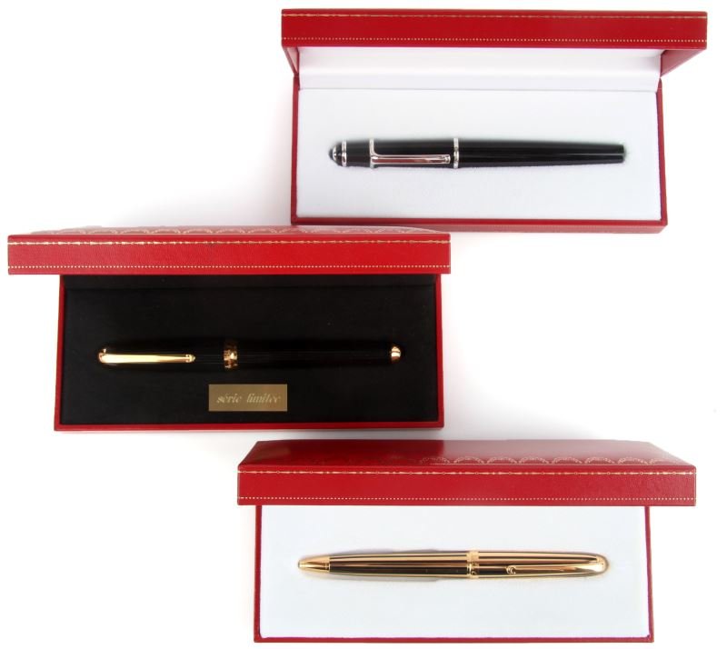 3 LOUIS CARTIER ROLLERBALL PENS 1 LIMITED EDITION: One limited edition Cartier rollerball black pen with certificate of authenticity No. 1411/1847. One Cartier rollerball black and gold pen with certificate of authenticity serial No. 029440. One Carti