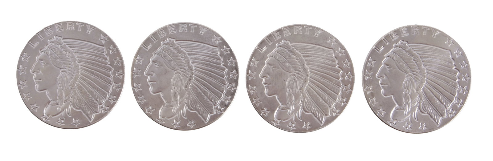 Four Half Troy Ounce .999 Silver Rounds: Fine Silver, with Indian head design. This lot has a reserve.