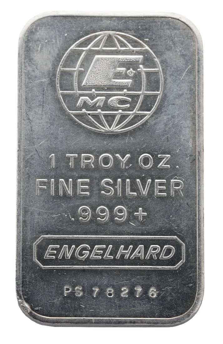 One Troy Ounce .999 Silver Bullion Bar: Engelhard brand. Guaranteed silver.