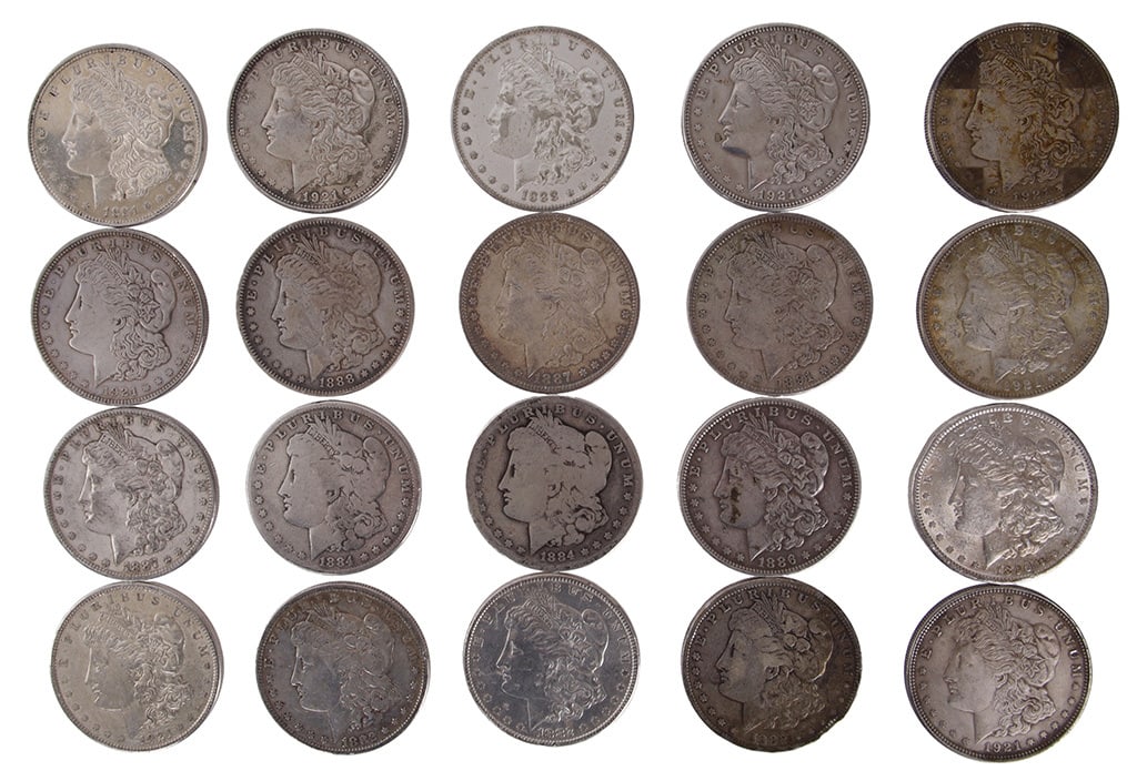 US Morgan Silver Dollar Roll of 20: Dates include 1882, 1884, 1886, 1887, 1888, 1890, 1921 This lot has a reserve.