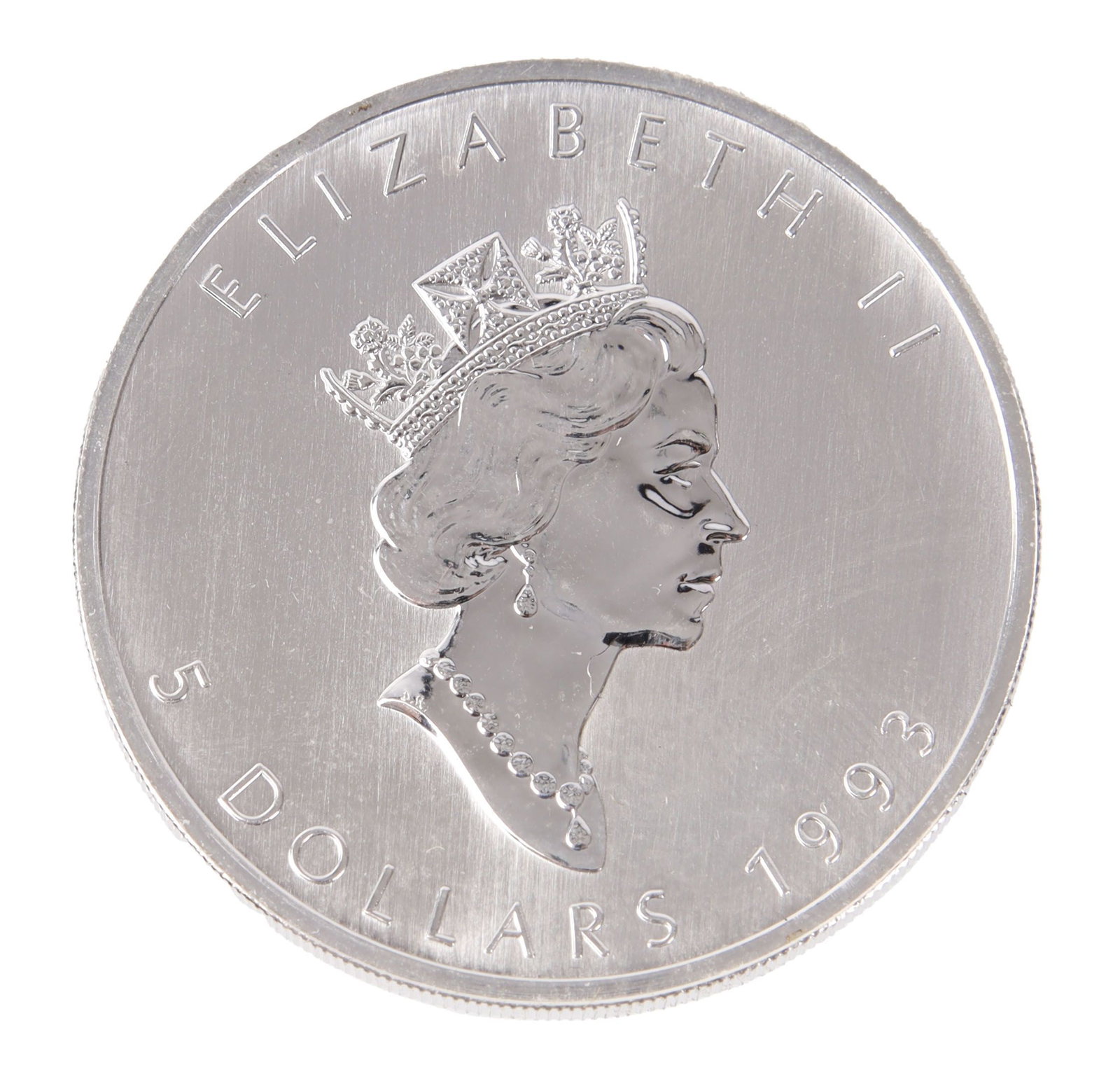 1993 1 Ozt .999 Silver Canadian Maple Leaf: One .999 silver Canadian Maple Leaf coin. This lot has a reserve.