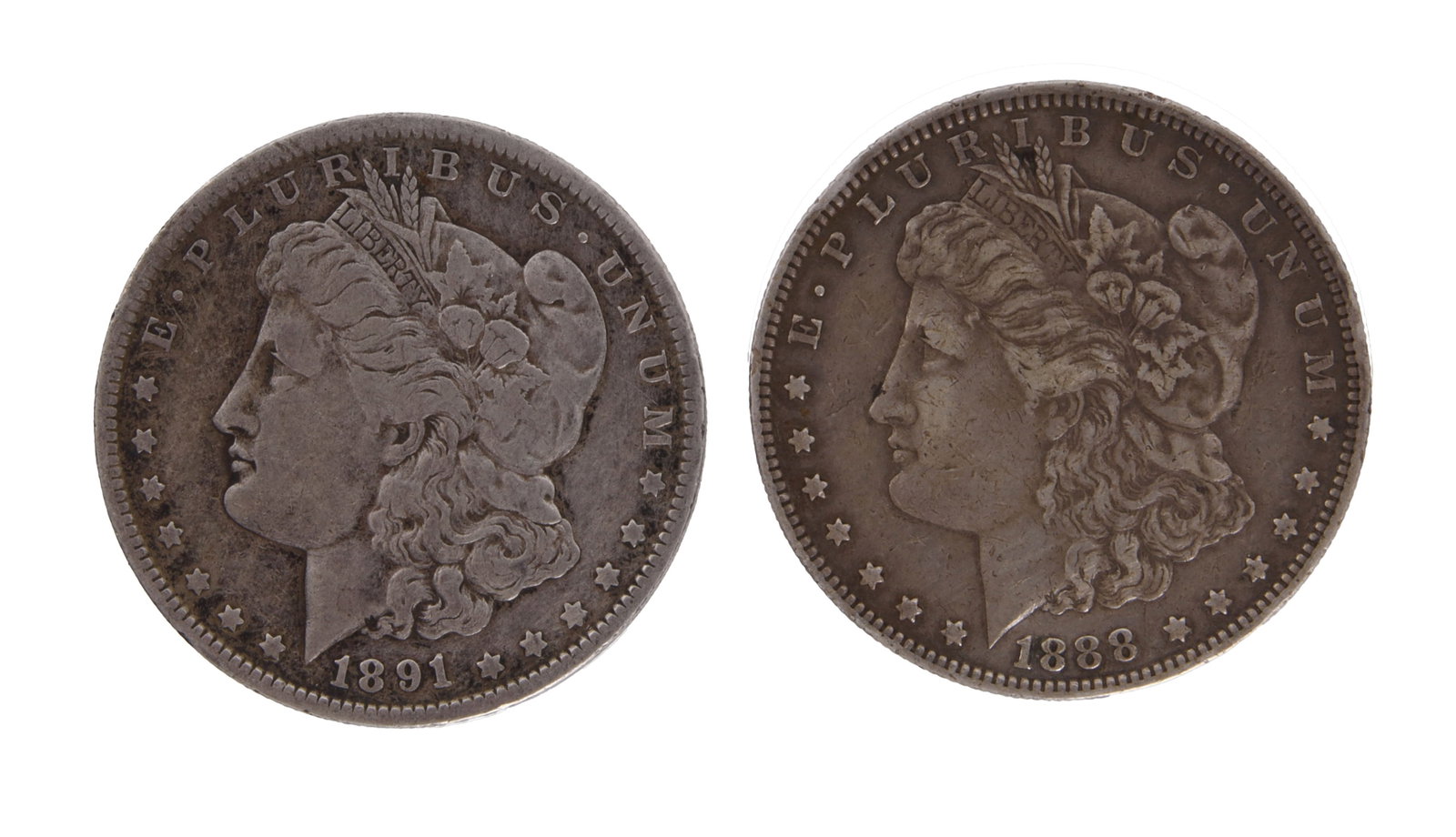1888 O & 1891 O Two Morgan Silver Dollar Coins (1 of 2)