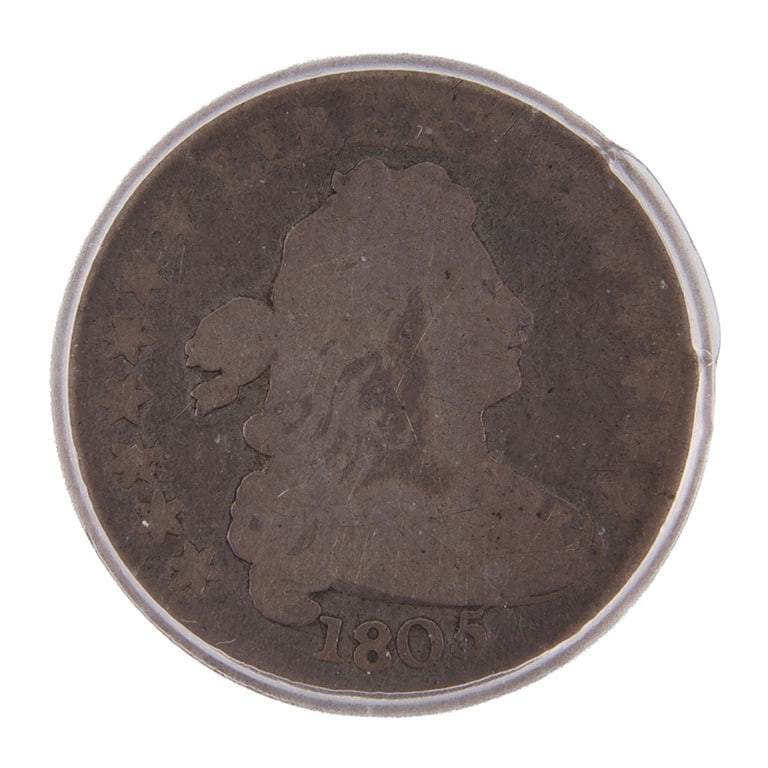 1805 10C 5 Berries Draped Bust Dime ICG Graded AG3: 1805 Draped Bust Dime 5 Berries. ICG graded and encapsulated.