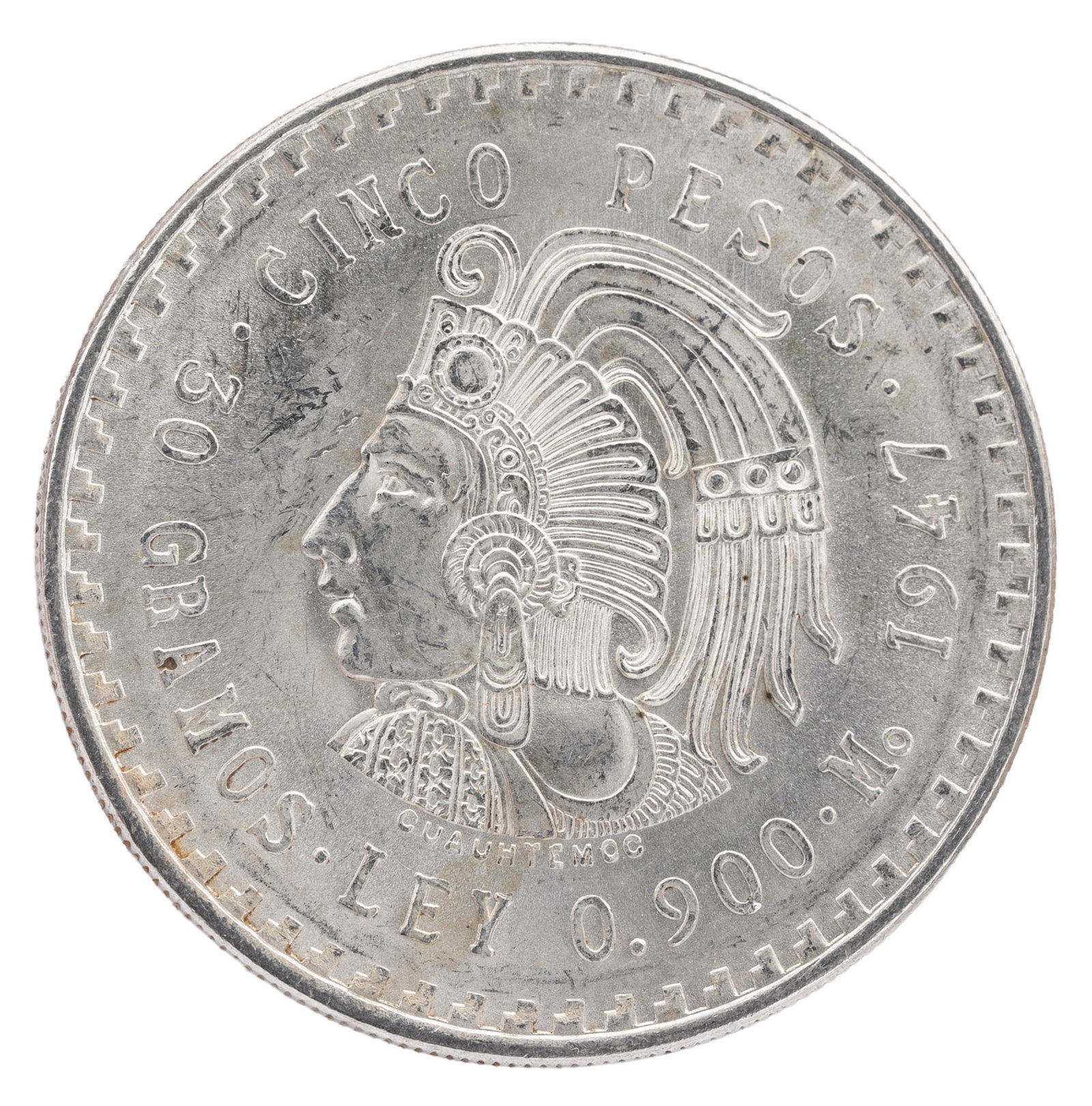 1947 Mexican Peso Silver Coin: 90% purity, high grade. 27 grams.