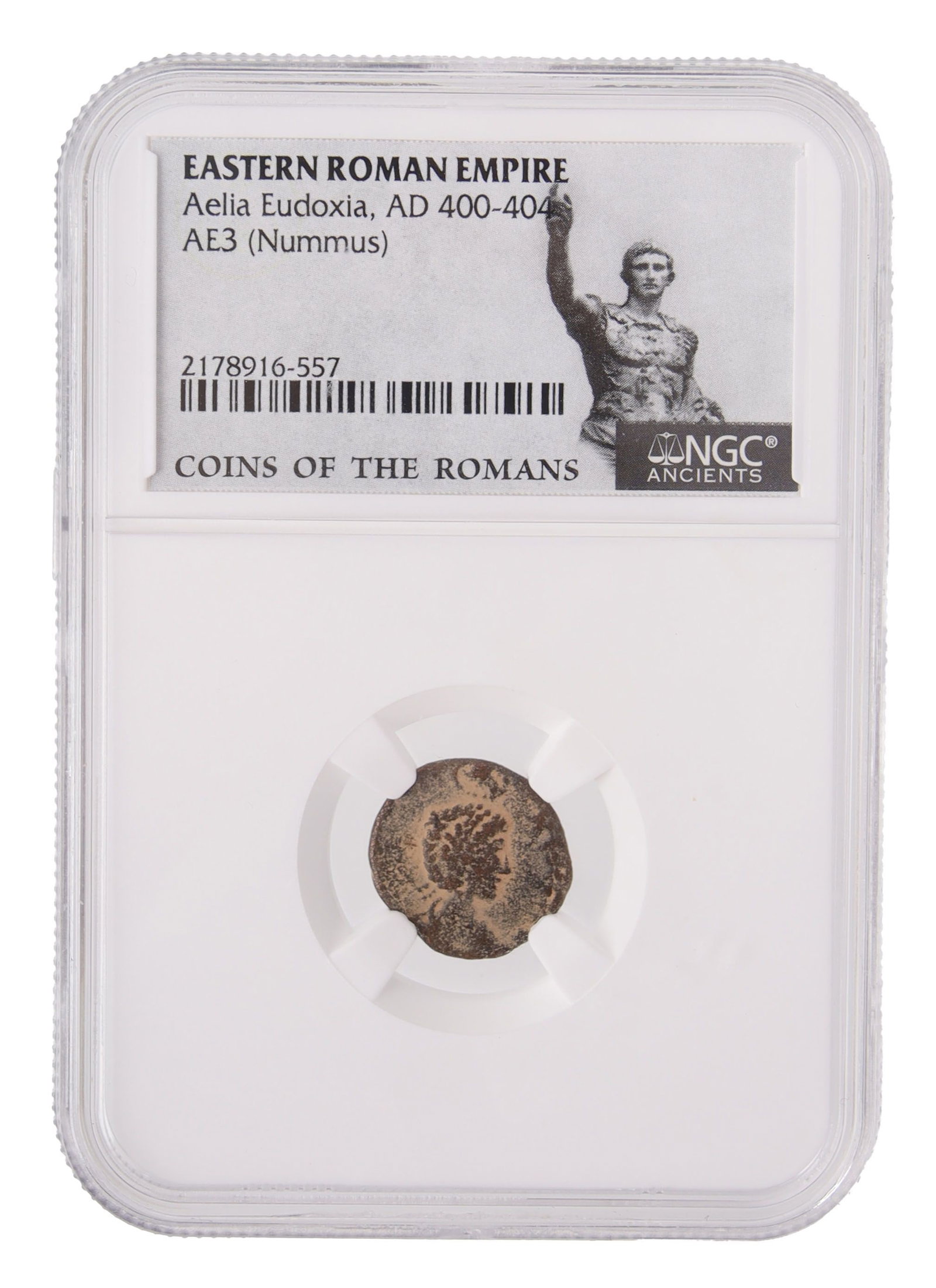 AE3 Nummus from Aella Eudoxia Eastern Roman Empire: NGC certified #2178916-552.
