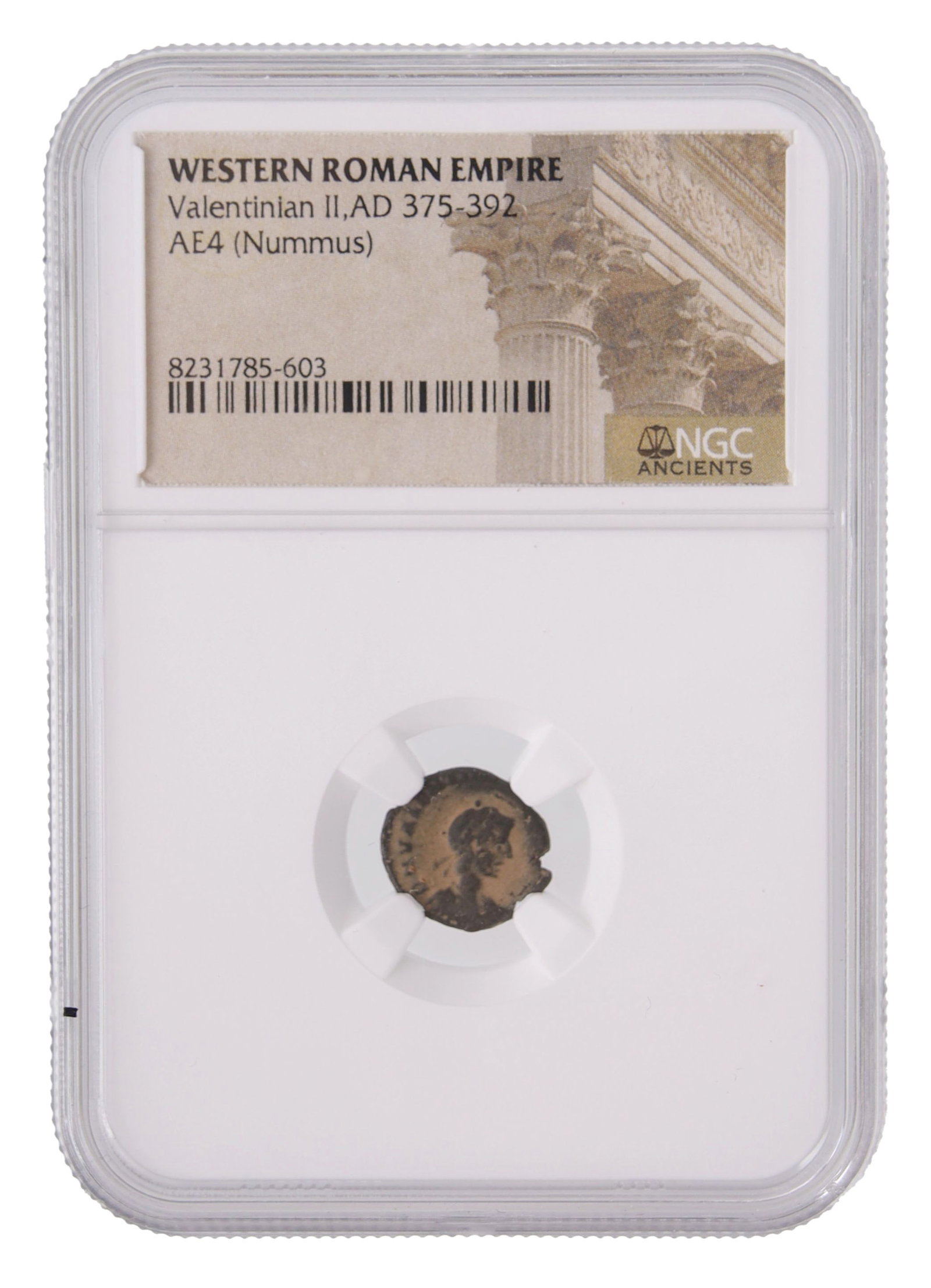 AE4 Nummus from Valentinian II Ancient Roman: NGC certification #8231785-603.