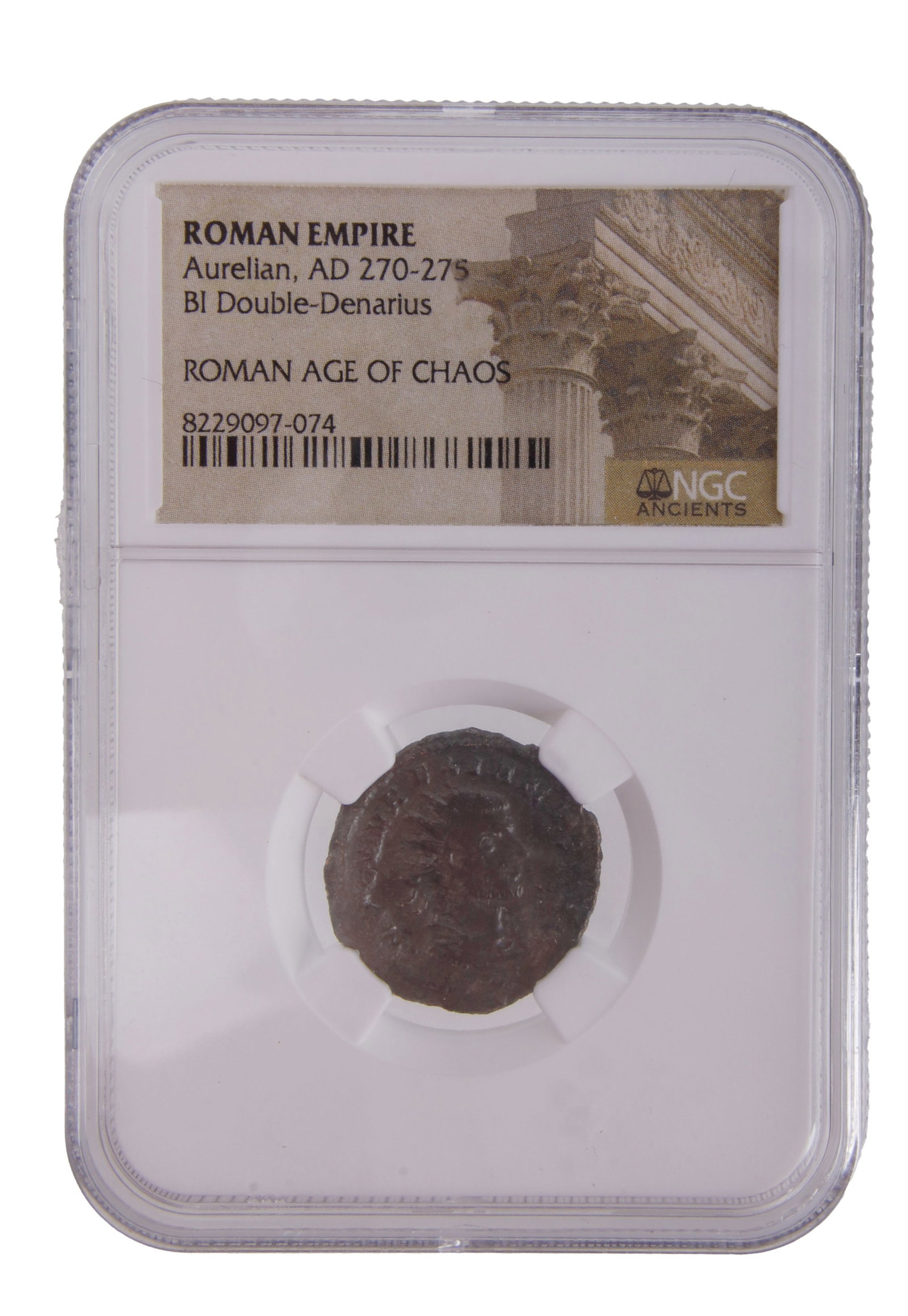 Bl Double Denarius from Aurelian NGC Ancient Roman: NGC certified, certification #8229097-074. Pedigree: Roman Age of Chaos.