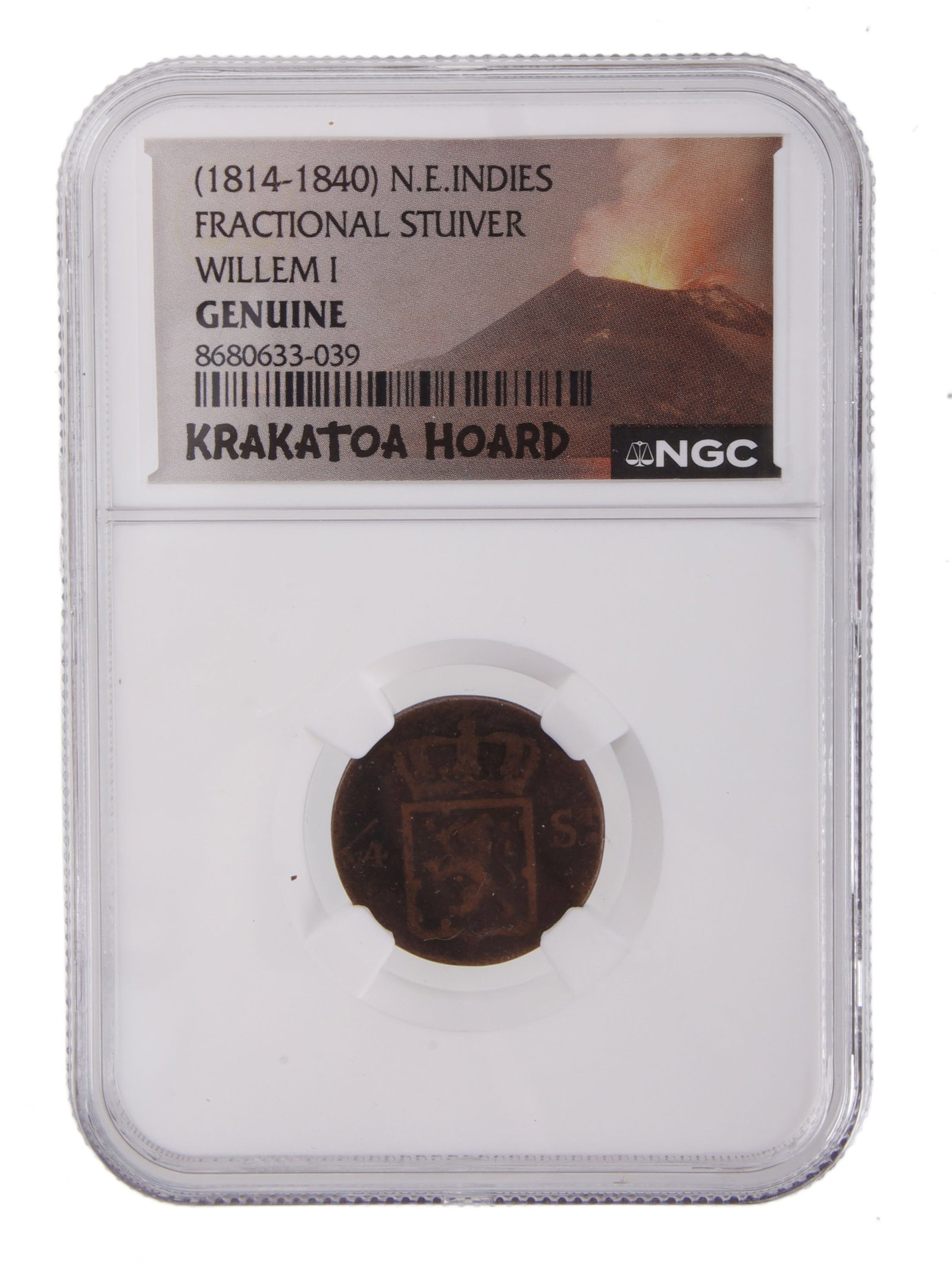 Krakatoa Hoard Fractional Stuiver Shipwreck: A certified genuine Krakaota Hoard stuiver. Certification #8680633-039. The exact origin and source of the Krakatoa Hoard collection has not been released by NGC, but is generally assumed to be from a