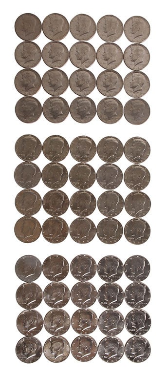 60 Kennedy Half Dollar Coin Lot Brilliant Uncirc: Lot of sixty (60) BU Kennedy Half Dollars. Includes 20 each of 1979-P, 1981-D and 1985-P.