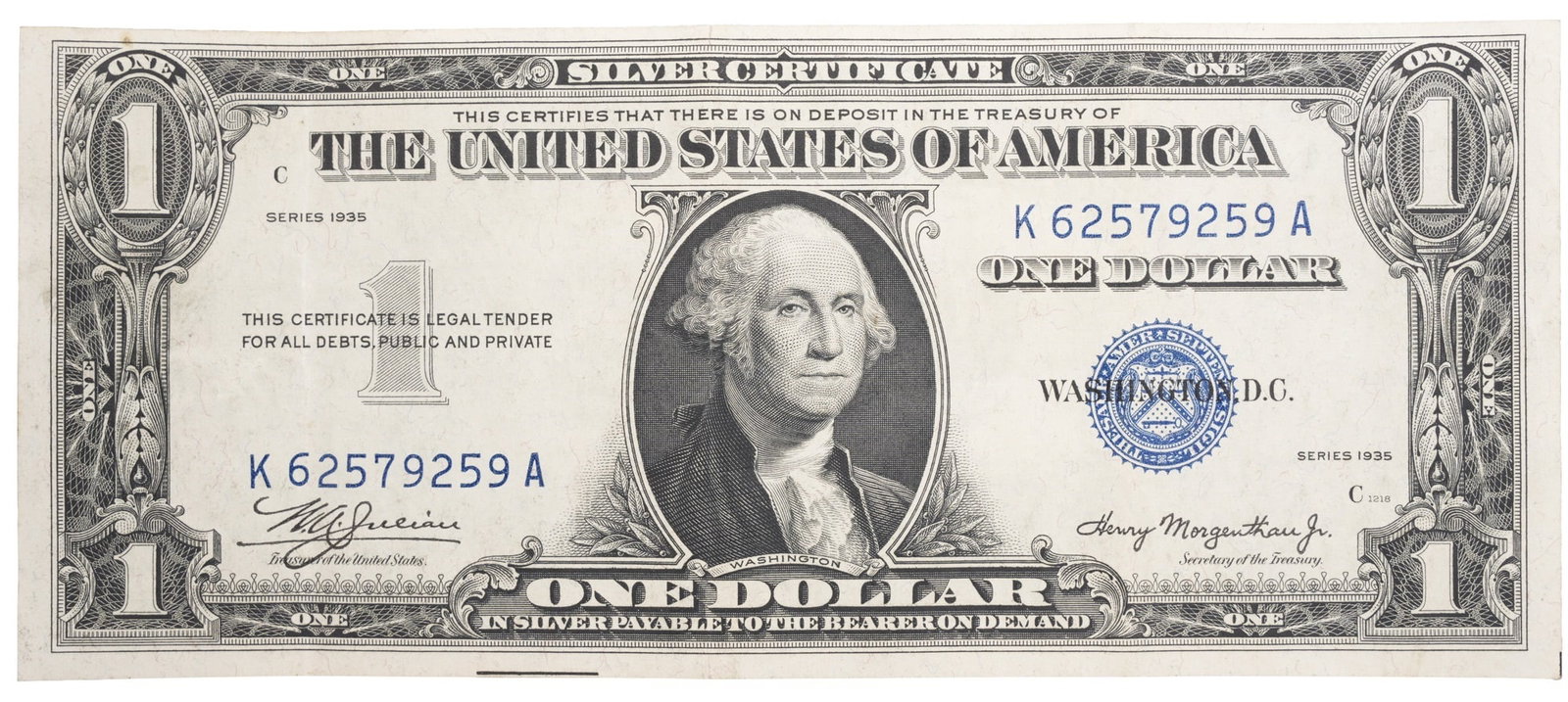 1935 $1 US Double Date Note United States: One US $1 Washington small face. Date on upper left and lower right.