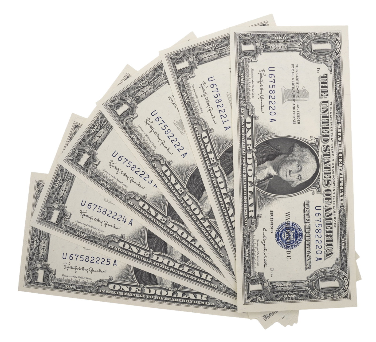 Six Sequential US Silver Certificate $1 Bills (1 of 4)