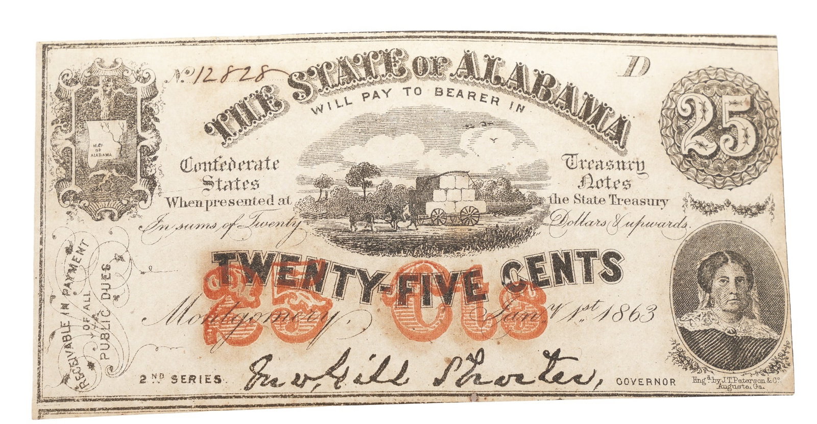 1863 State of Alabama 25c Confederate Note (1 of 2)