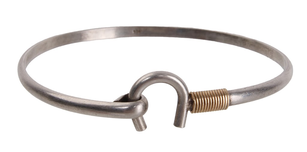Caribbean Hook Bracelet Sterling Silver Gold: Stamped 925 inside bracelet. Also known as Crucian bracelet, it symbolizes love and connection with the sea. Direction of hook also indicates the wearer's relationship status (inward for taken, outwar