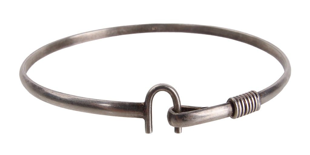 Caribbean Island Hook Bracelet Sterling Silver: Stamped 925 inside bracelet. Also known as Crucian bracelet, it symbolizes love and connection with the sea. Direction of hook also indicates the wearer's relationship status (inward for taken, outwar