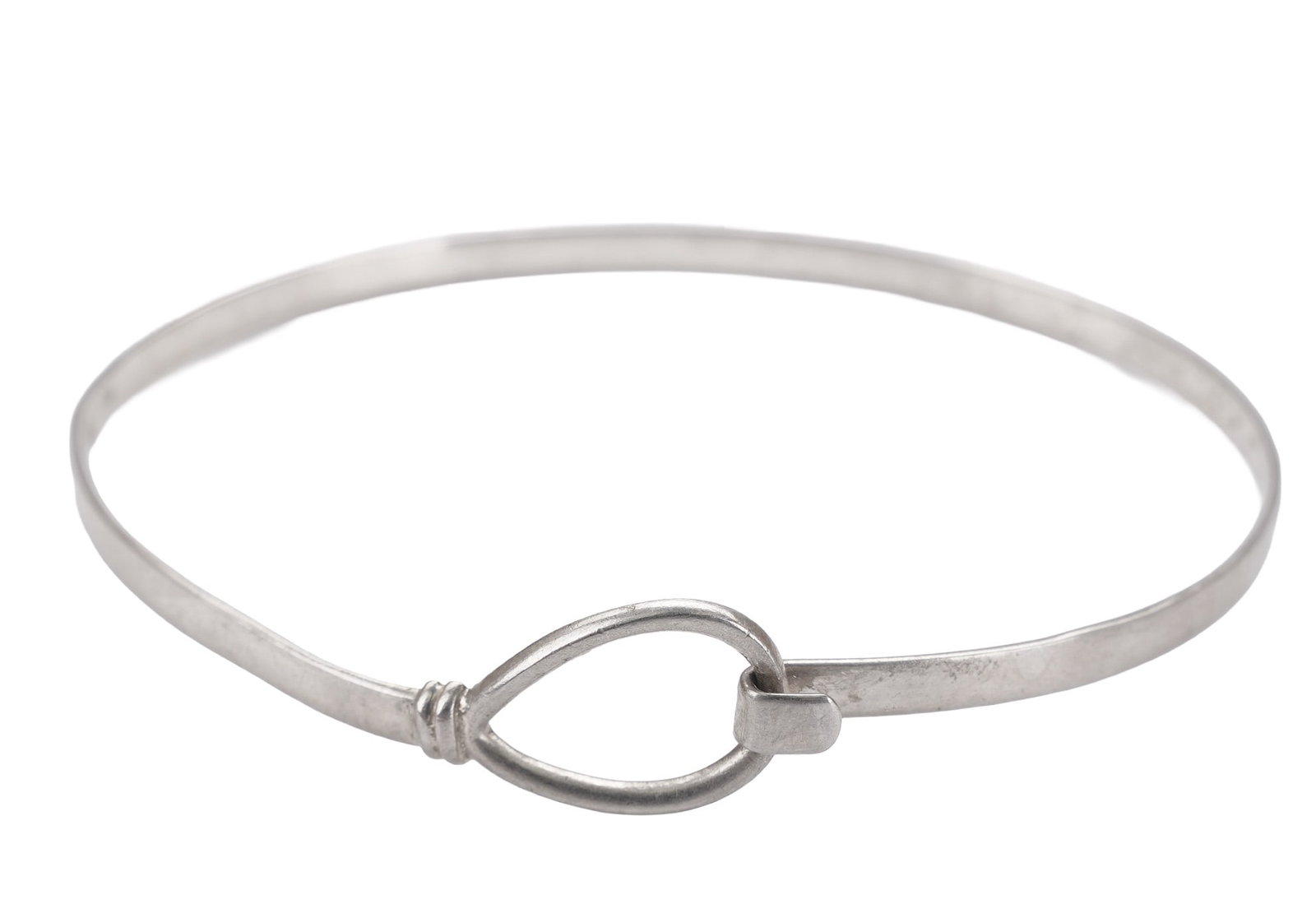 Loop Hook Bracelet Bangle Sterling Silver: Stamped "925" inside bracelet. Fits 7 inch wrist. Perfect for stacks or worn alone. Simple sterling design. This lot has a reserve.