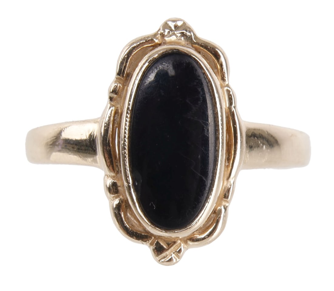 Onyx Statement Ring 10K Yellow Gold Mid-Century (1 of 5)