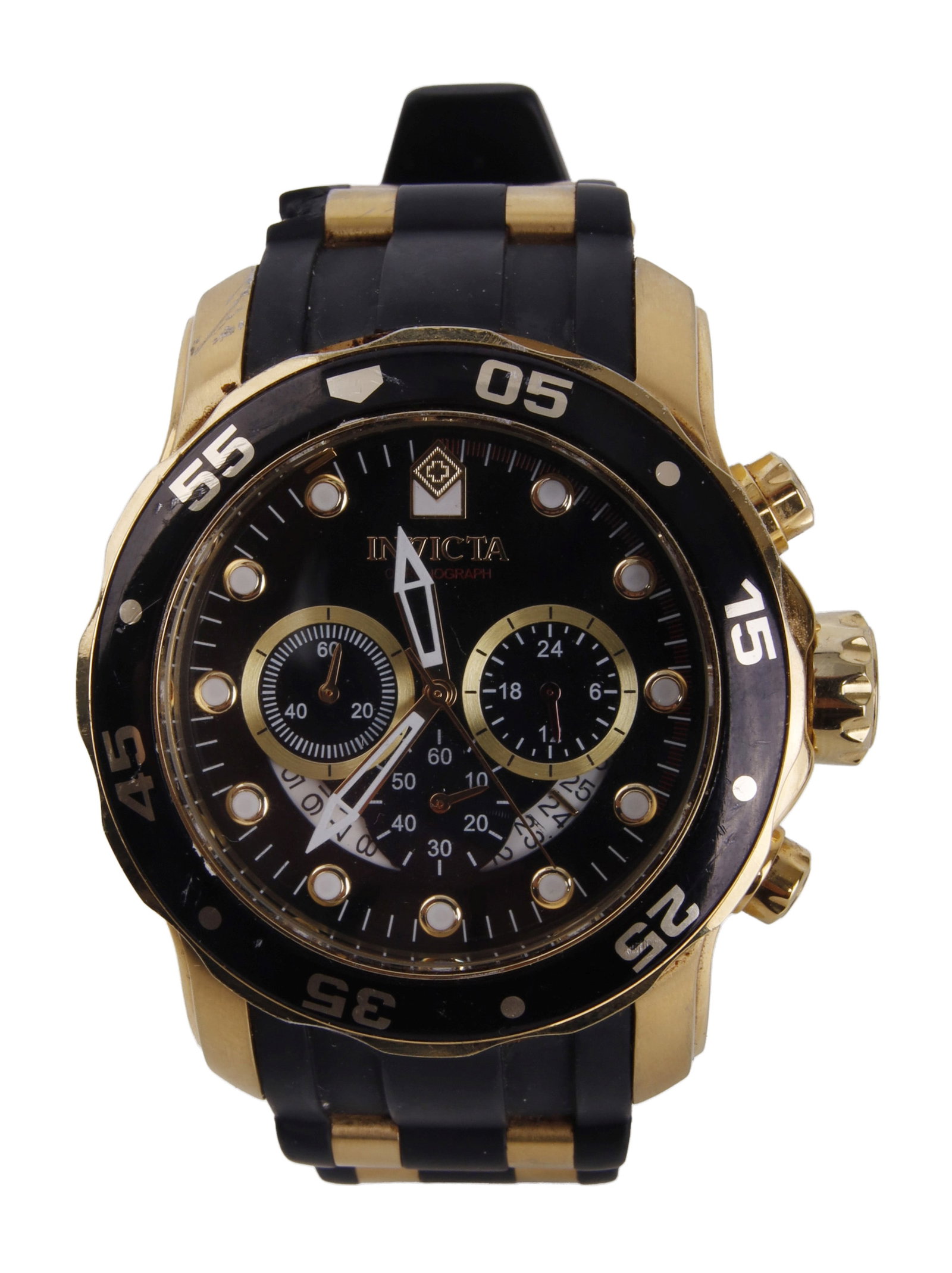 Men's Invicta Pro Diver Scuba Wrist Watch: Black dial, 48mm case, steel, uni-directional bezel, push pull crown, tritnite luminous paint.