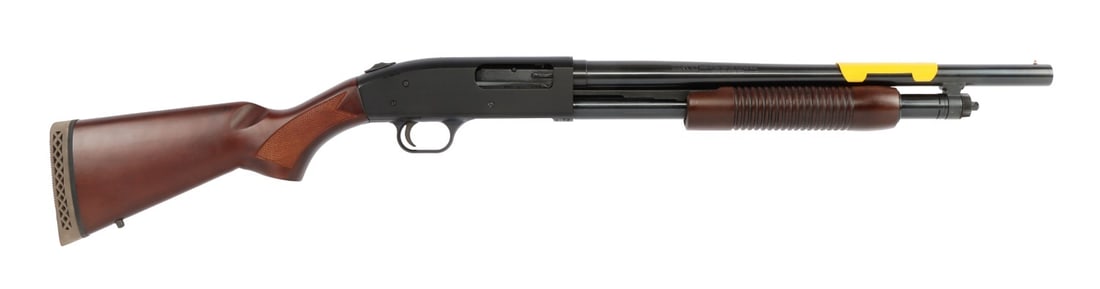 Mossberg 500 Retrograde 12GA Shotgun NIB: New in box Mossberg 500 Retrograde pump-action shotgun, 12 gauge, 3-inch chamber, cyl. bore. Barrel length 18.5 inches. Capacity 5+1. Walnut stock and corncob forend. Drilled and tapped receiver. FFL 